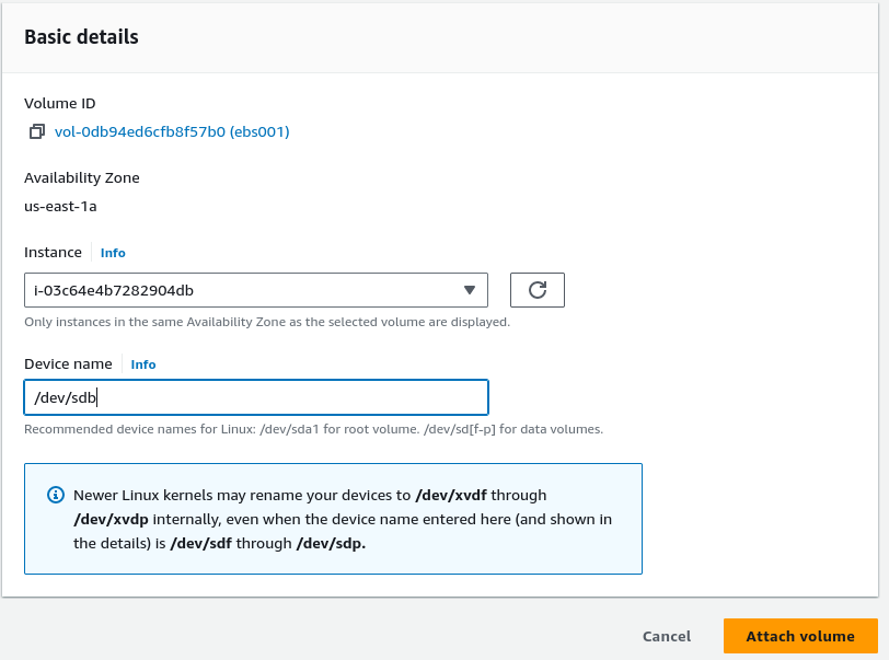 Attach and choose volume name